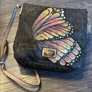 Michael Kors Jet Set Large Logo Crossbody • Hand-Painted Butterfly • Upcycled